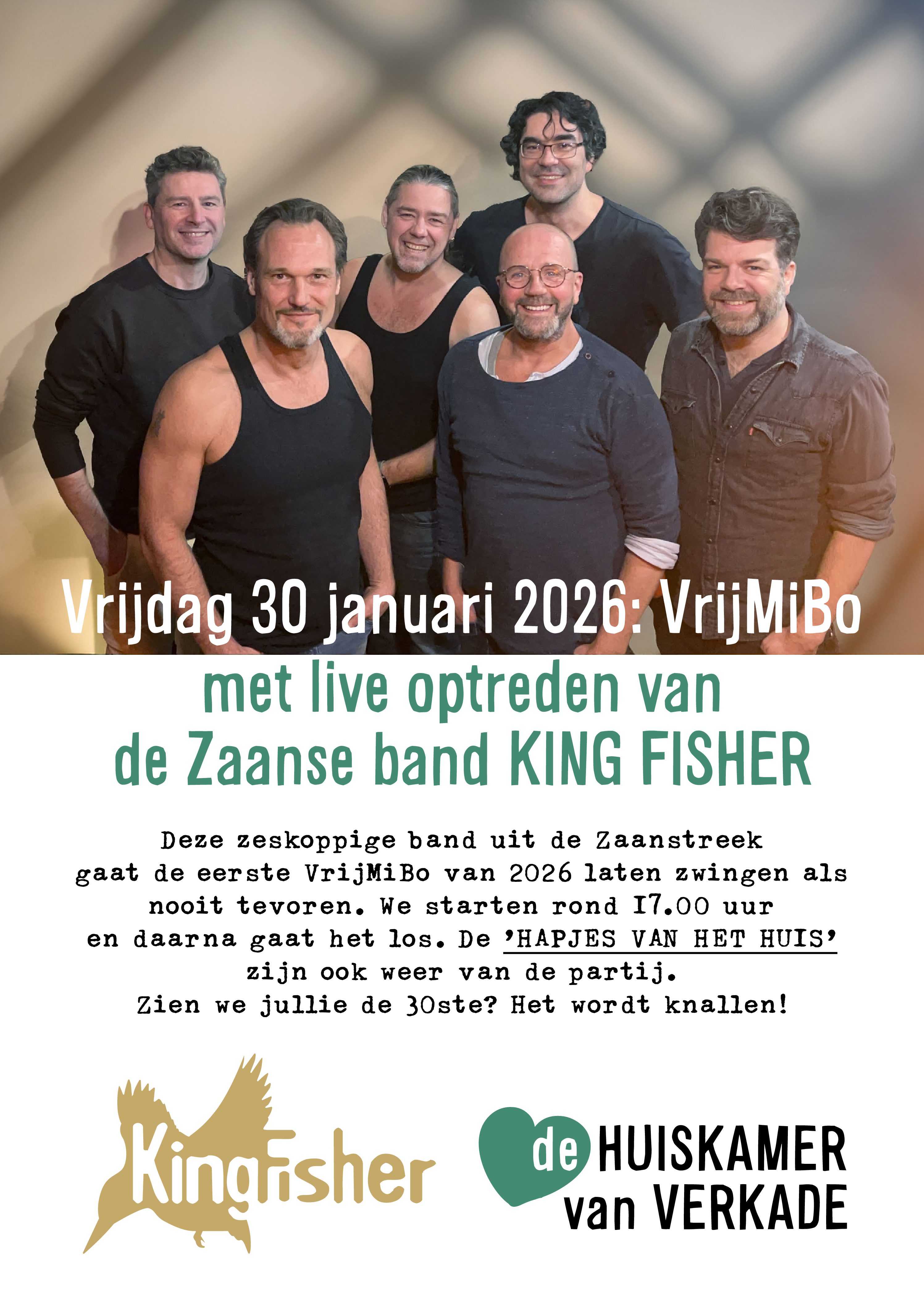 Featured image for “VrijMiBo Verskade met live Zaanse band King Fisher”